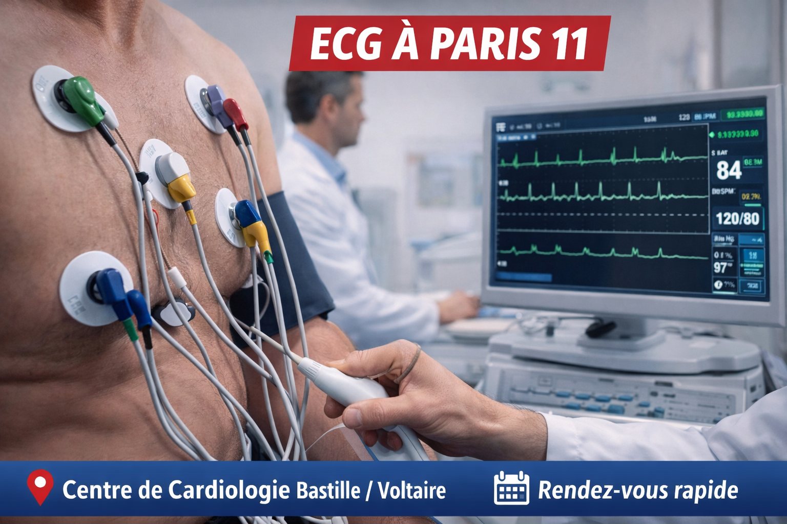 ECG in Paris 11 — heart activity recording at the Bastille / Voltaire cardiology centre